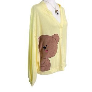 Kawaii Japanese Harajuku Style Knitted Yellow Teddy Bear Cardigan  Women’s XL OS